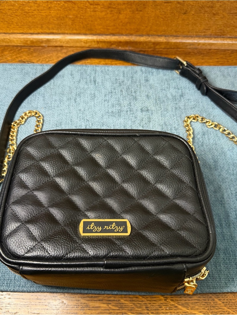 Itzy Ritzy Quilted Black Crossbody Bag with Gold Chain